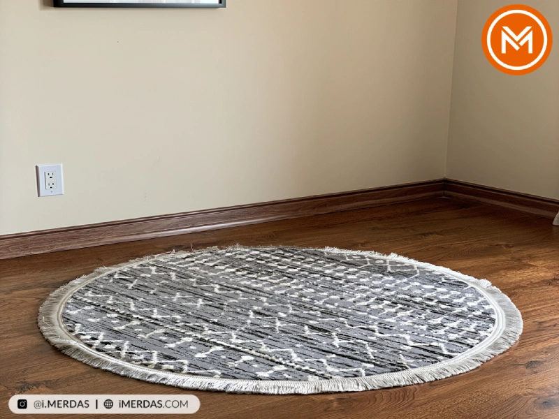 فرش گرد مراکشی کد 41315 زمینه نقره ای هایبالک